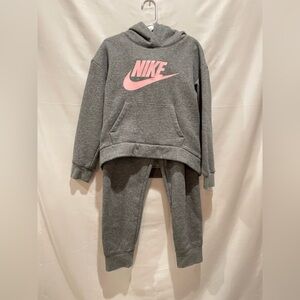 Nike Kids Gray Joggers with Pink Logo